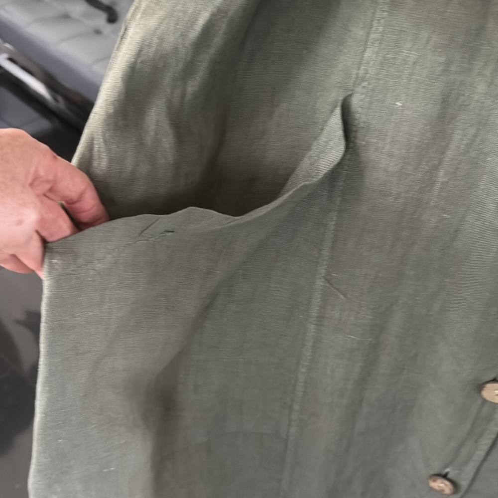 Olive Green Long Button-Front Women's Coat - Picture 4 of 11